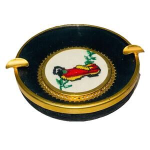 Vintage Handmade Needlework Clog Petit Point Ashtray 5" Diorama Boho Bohemian
